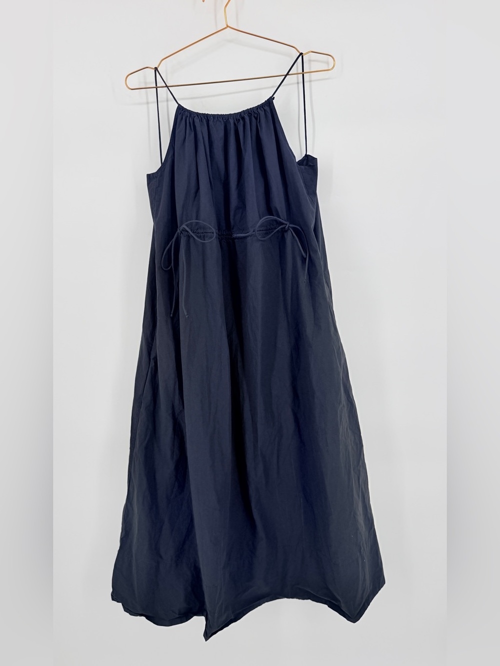 St. Agni Black Organic Cotton Drawstring Maxi Dress XS Minimalist Resort